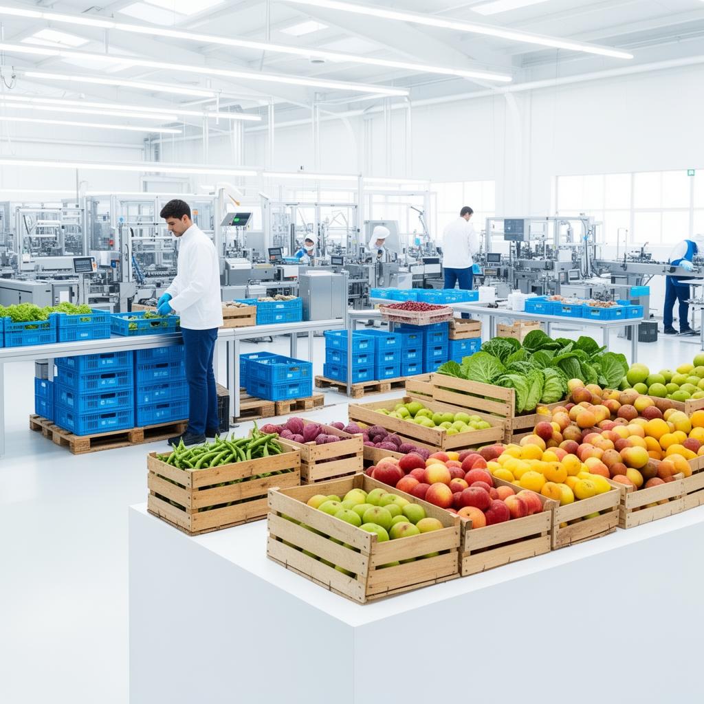 Supplier showcasing fresh produce and manufactured goods in a clean facility